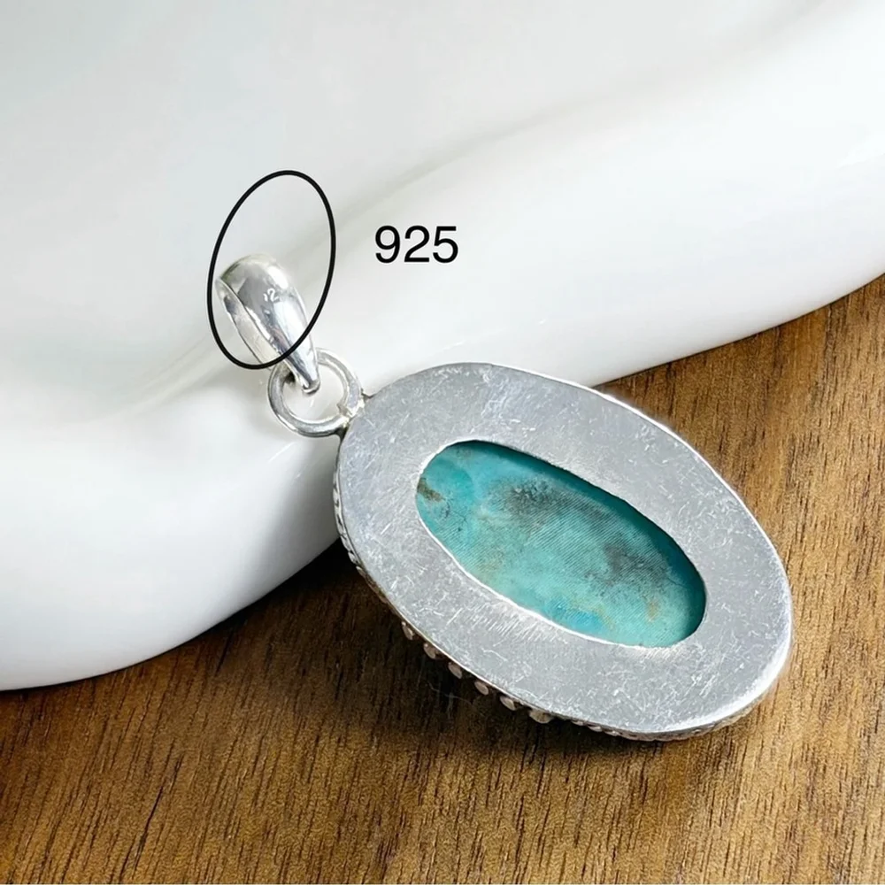 Southwest Boho 925 Genuine Mohave Turquoise Pendant Navajo Pearl Style Necklace - Picture 4 of 5